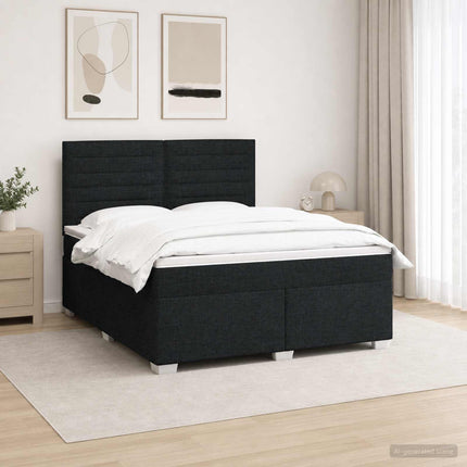 Boxmadras med topmadras med hovedgærde Sort 140 x 200 cm Stof