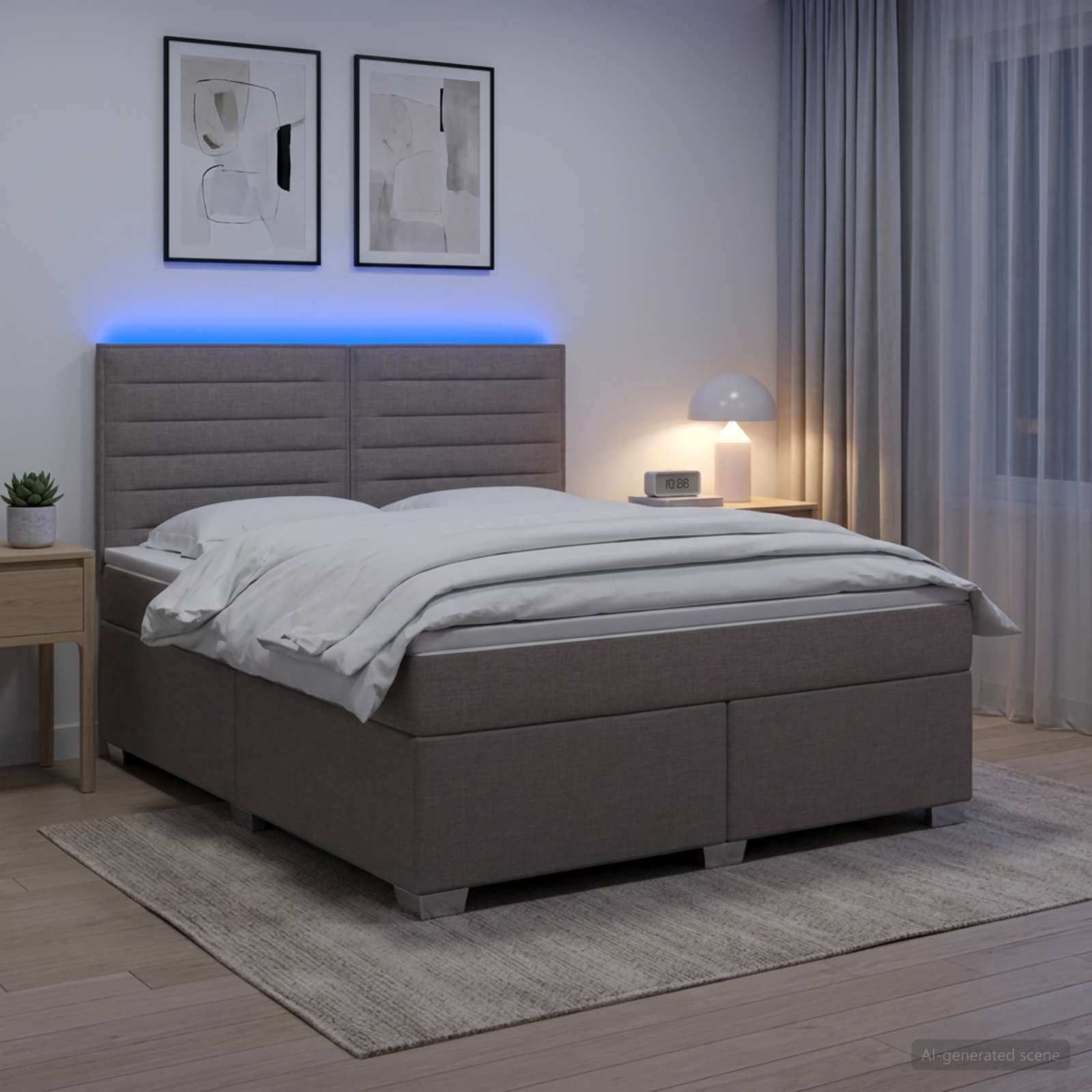 Boxmadras med topmadras Grbrun 140 x 200 cm Stof