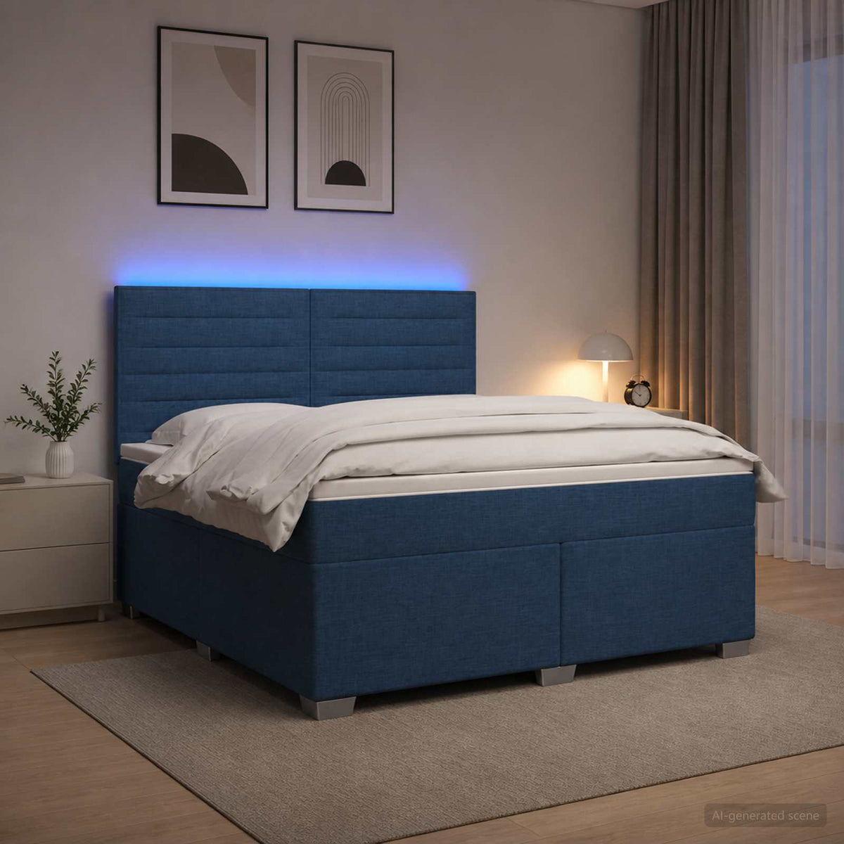 Boxmadras med topmadras med hovedgrde Bl 180 x 200 cm Stof
