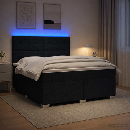 Boxmadras med topmadras med hovedgærde Sort 160 x 200 cm Stof