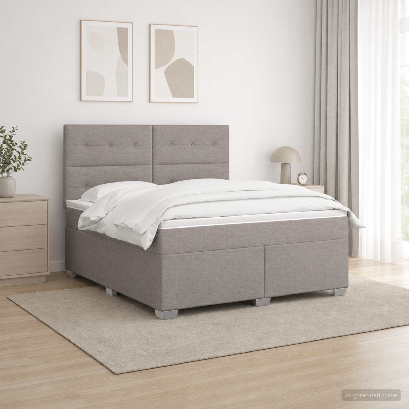 Boxmadras med topmadras Grbrun 140 x 190 cm Stof