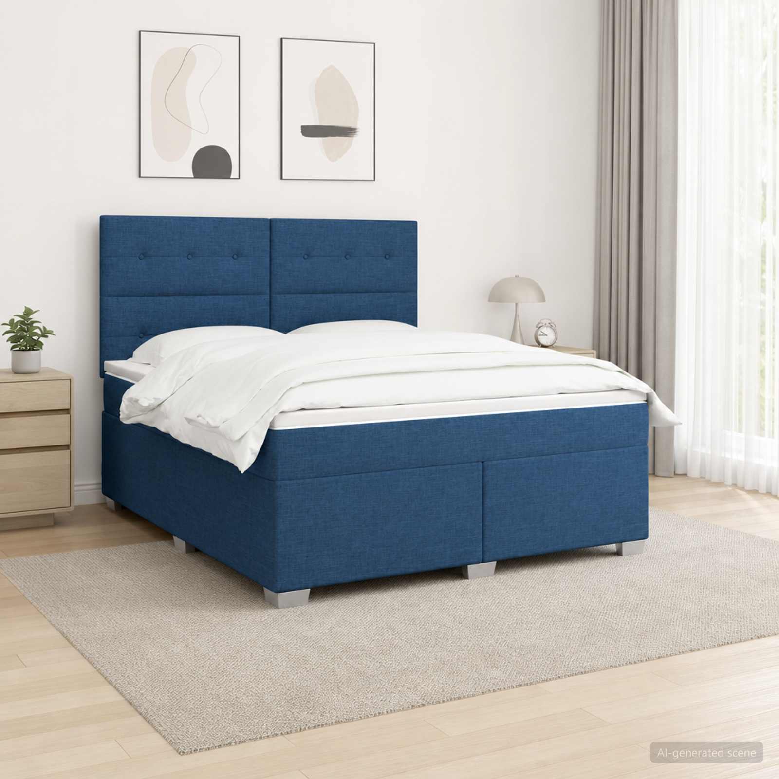 Boxmadras med topmadras med hovedgrde Bl 160 x 200 cm Stof