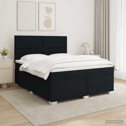 Boxmadras med topmadras med hovedgærde Sort 140 x 200 cm Stof