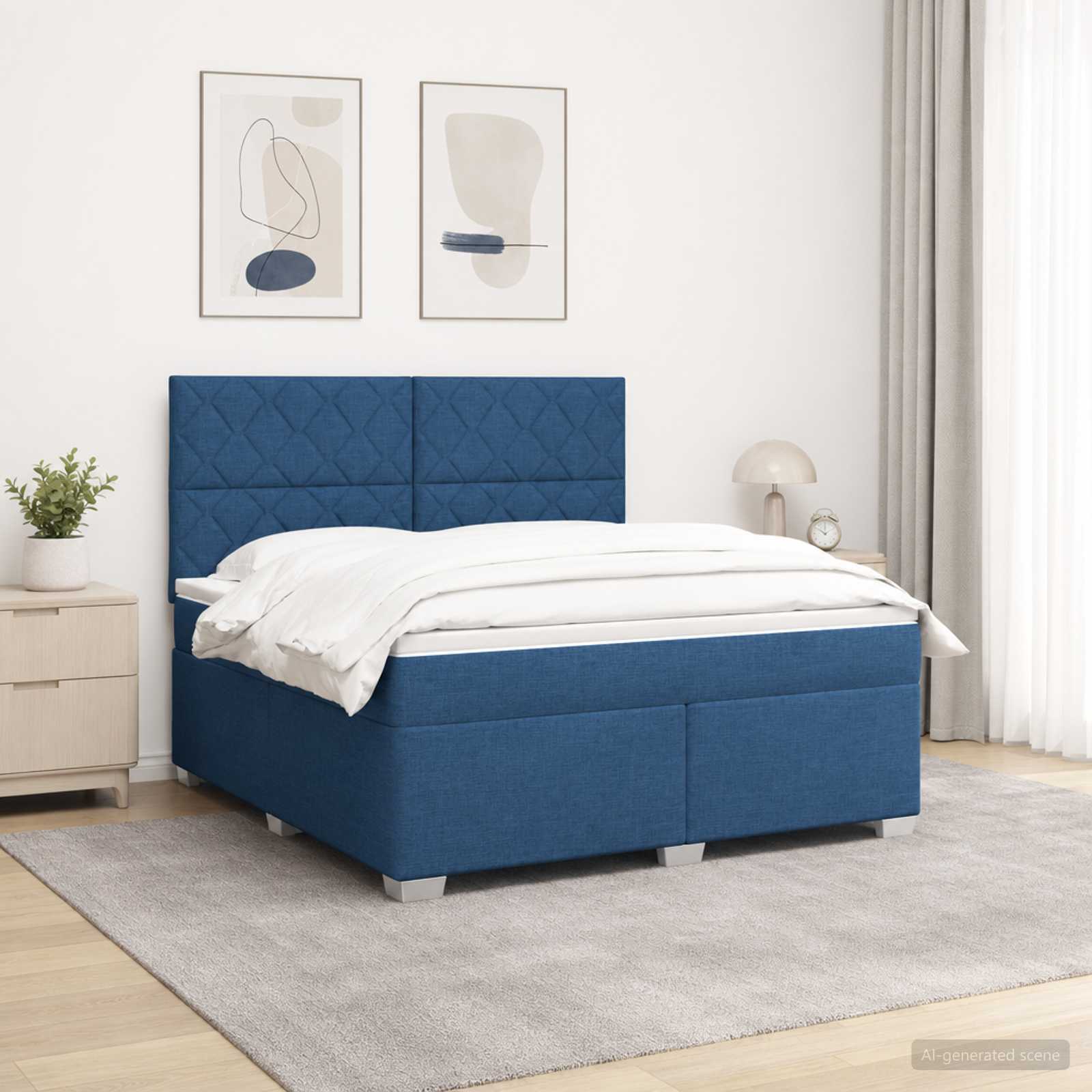 Boxmadras med topmadras med hovedgrde Bl 180 x 200 cm Stof
