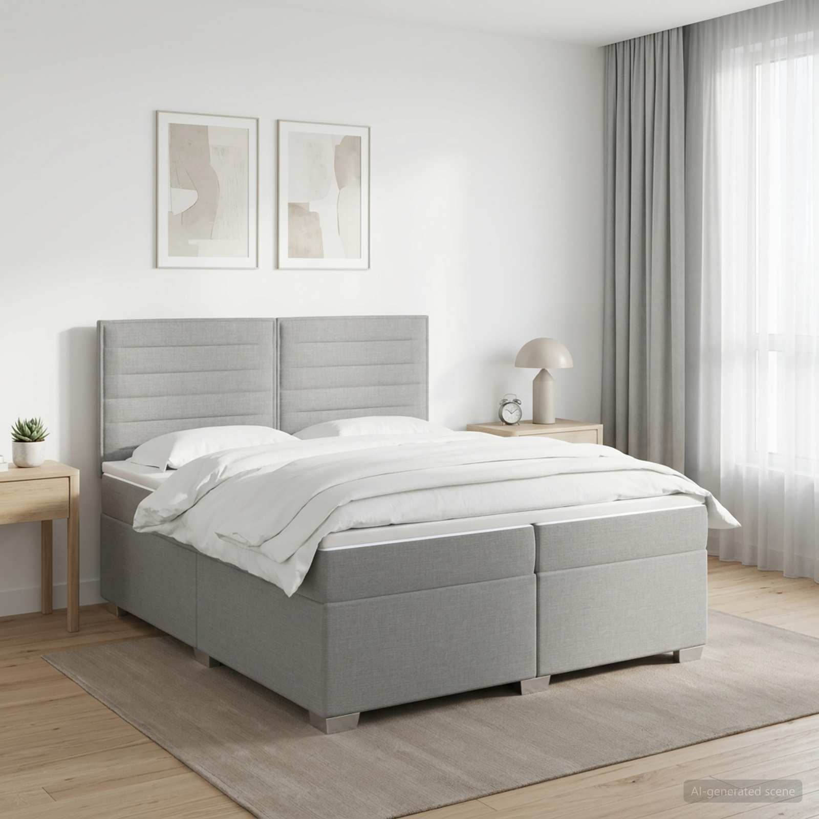 Boxmadras med topmadras Lysegr 200 x 200 cm Stof