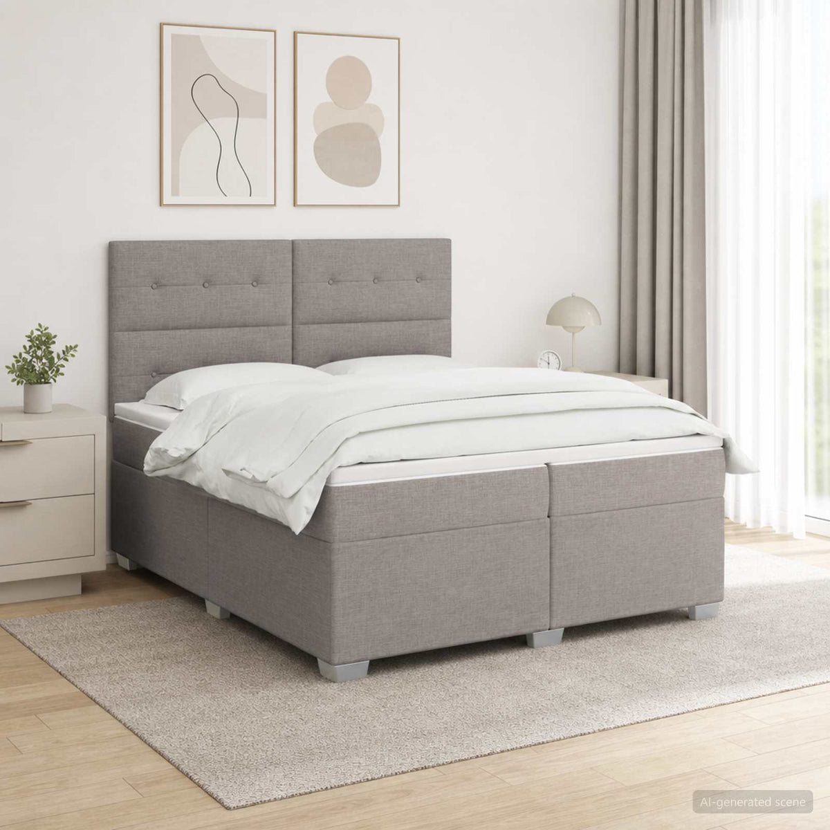 Boxmadras med topmadras Grbrun 200 x 200 cm Stof