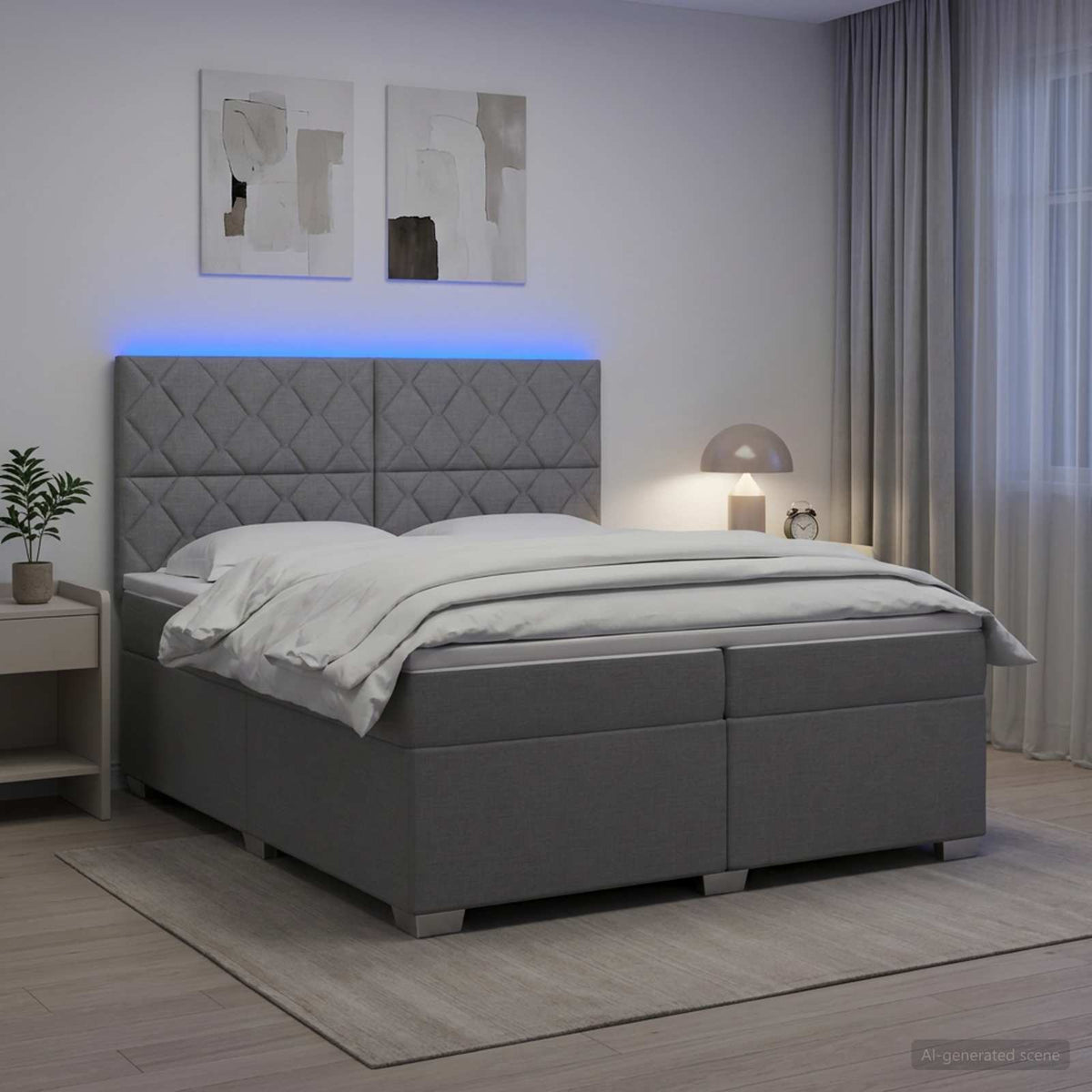 Boxmadras med topmadras Lysegr 200 x 200 cm Stof