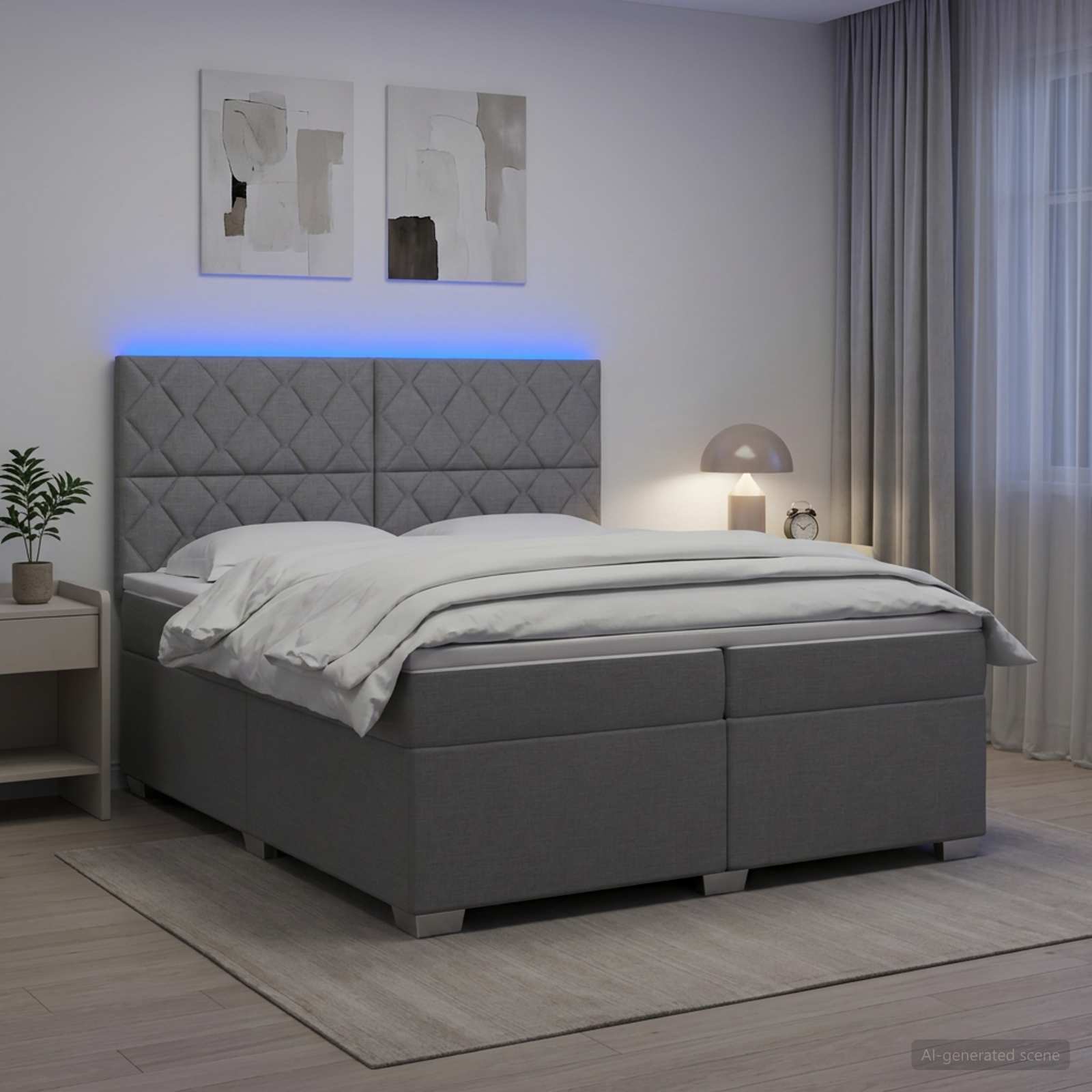 Boxmadras med topmadras Lysegr 200 x 200 cm Stof