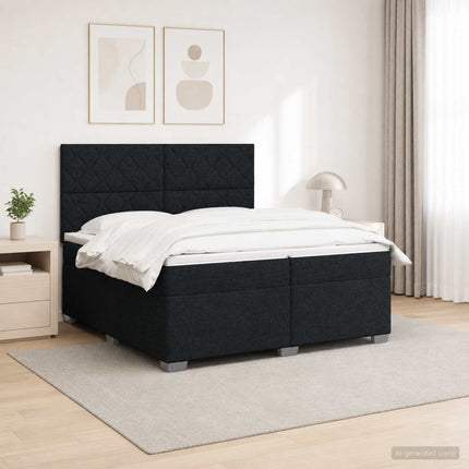 Boxmadras med topmadras med hovedgærde Sort 200 x 200 cm Stof
