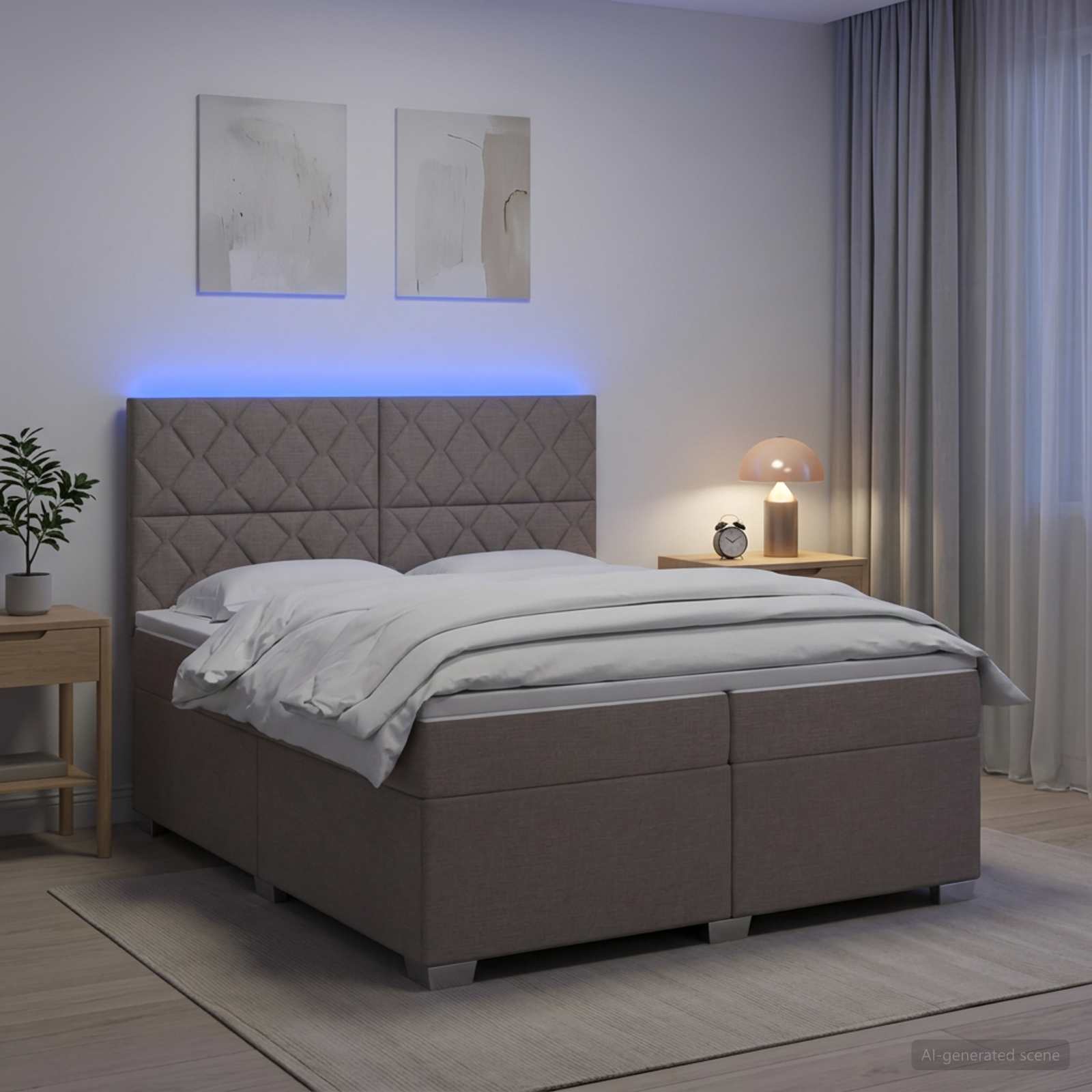 Boxmadras med topmadras Grbrun 200 x 200 cm Stof