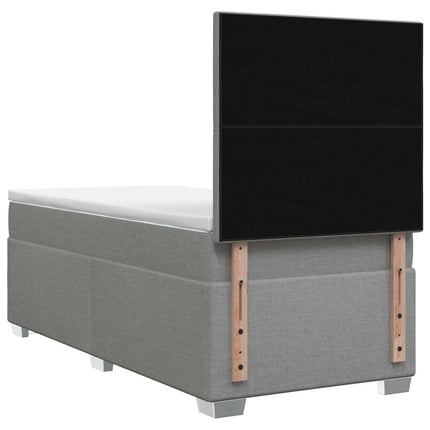 Box Spring Seng med Madras og LED Lysegrå 90 x 190 cm Stof