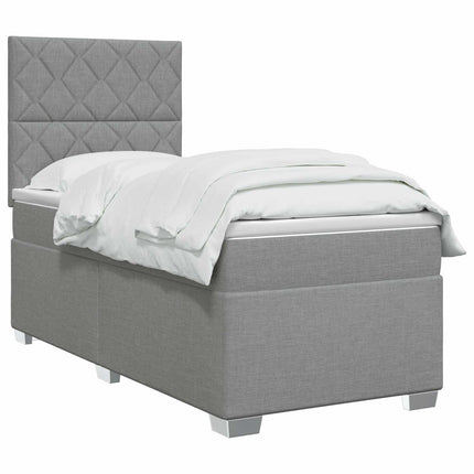 Box Spring Seng med Madras og LED Lysegrå 90 x 190 cm Stof