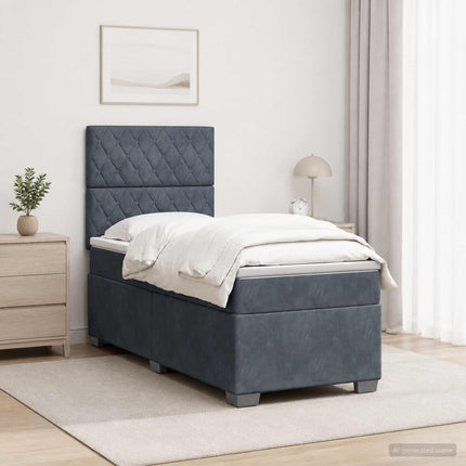 Boxmadras med topmadras Mørkegrå 90 x 190 cm Fløjl