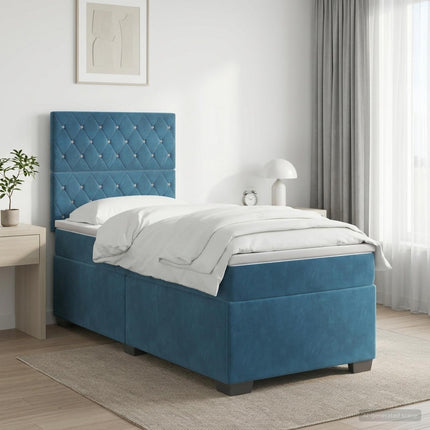 Boxmadras med topmadras med hovedgærde Blå 90 x 200 cm Fløjl