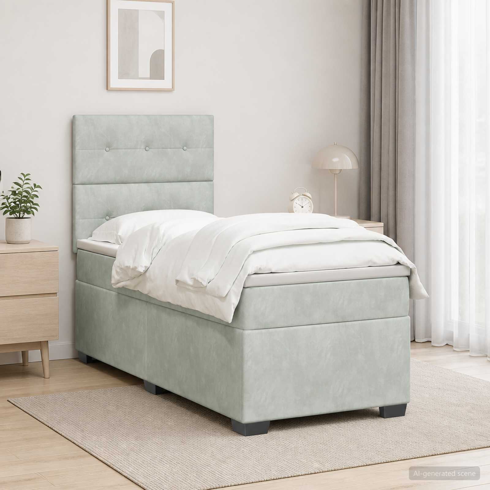 Boxmadras med topmadras Lysegr 90 x 200 cm Fljl