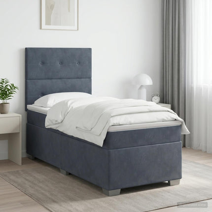 Box Spring Seng med Madras og LED Mørkegrå 90 x 190 cm Fløjl