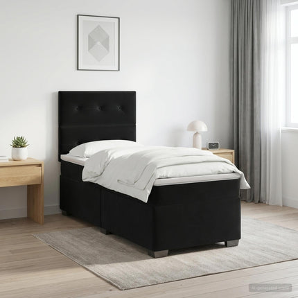 Boxmadras med topmadras med hovedgærde Sort 90 x 200 cm Fløjl