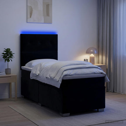 Boxmadras med topmadras med hovedgærde Sort 90 x 200 cm Fløjl