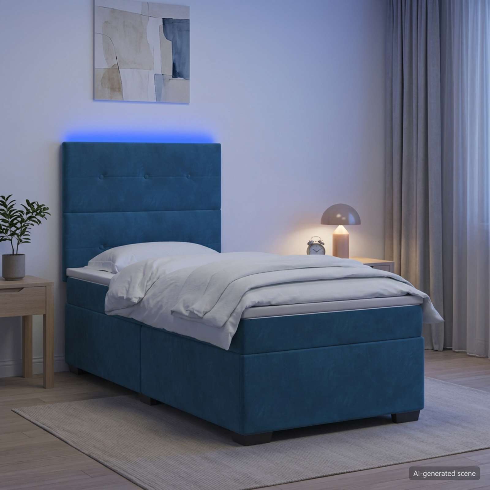 Boxmadras med topmadras med hovedgrde Bl 100 x 200 cm Fljl