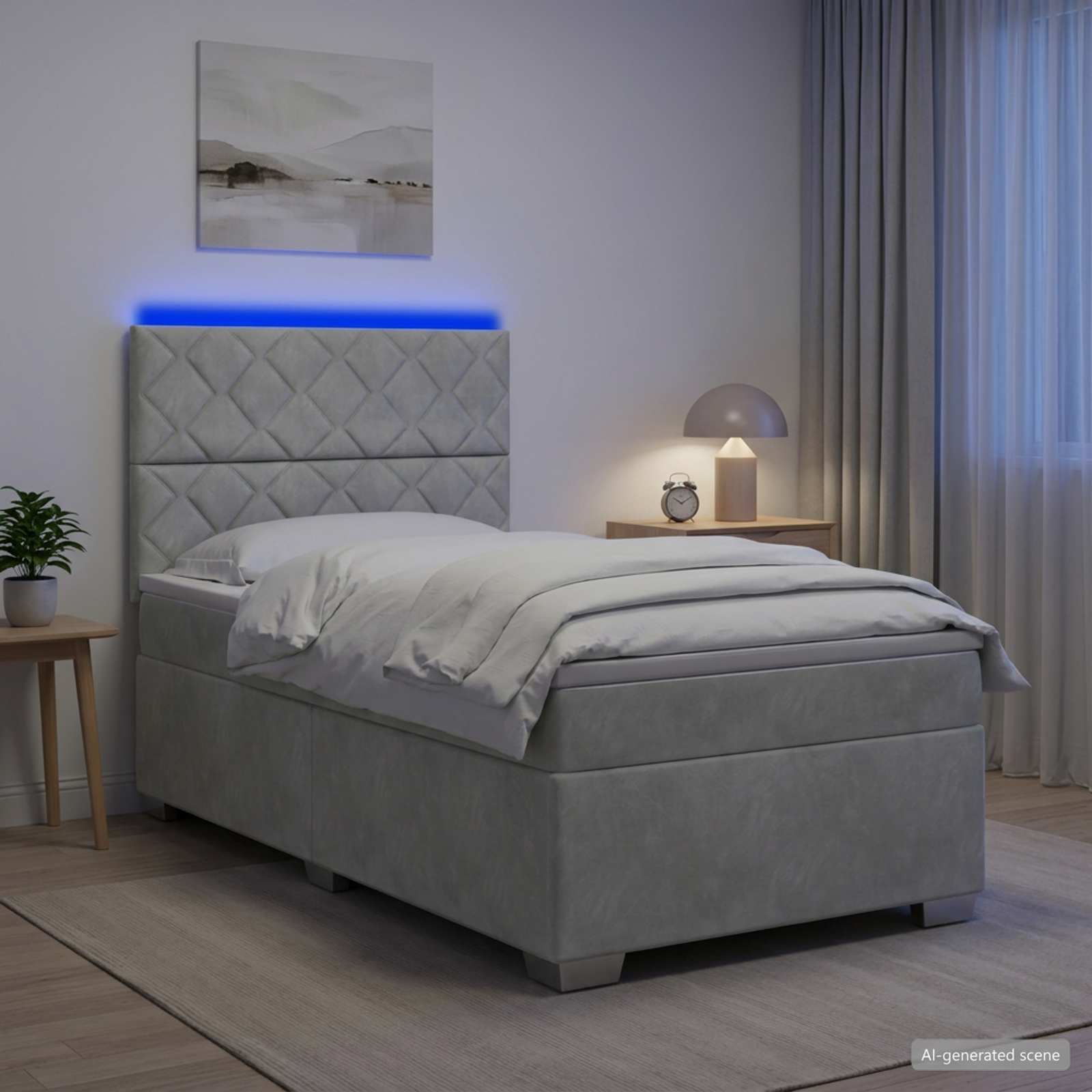 Box Spring Seng med Madras og LED Lysegr 90 x 190 cm Fljl