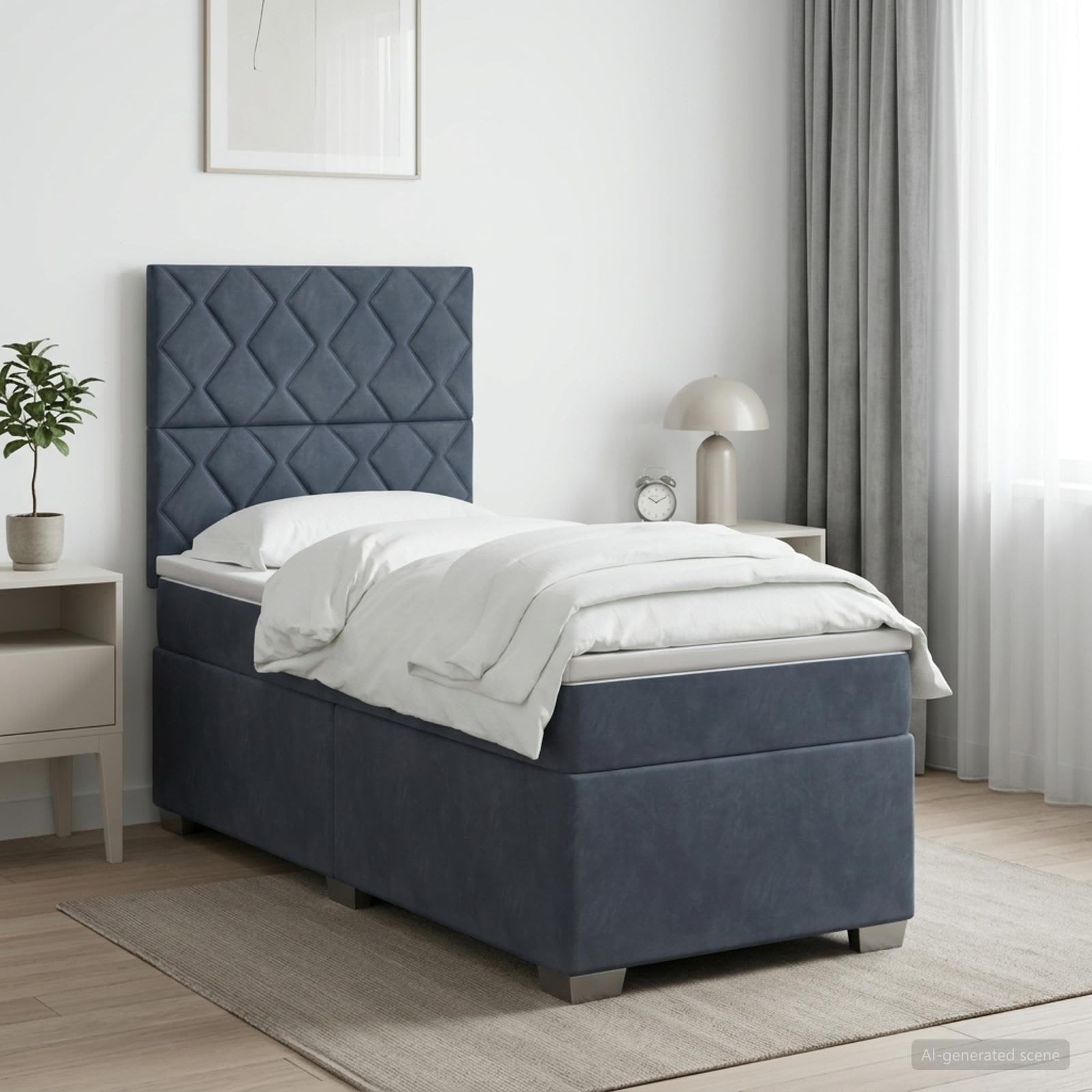 Box Spring Seng med Madras og LED Mrkegr 90 x 190 cm Fljl