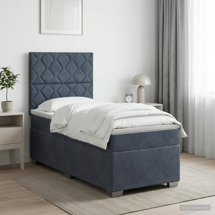 Boxmadras med topmadras Mørkegrå 100 x 200 cm Fløjl