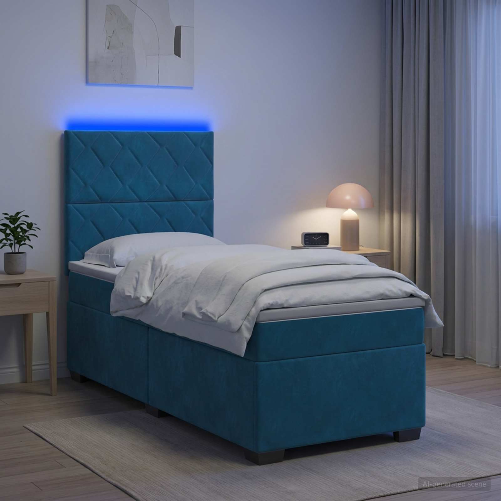 Boxmadras med topmadras med hovedgrde Bl 90 x 190 cm Fljl