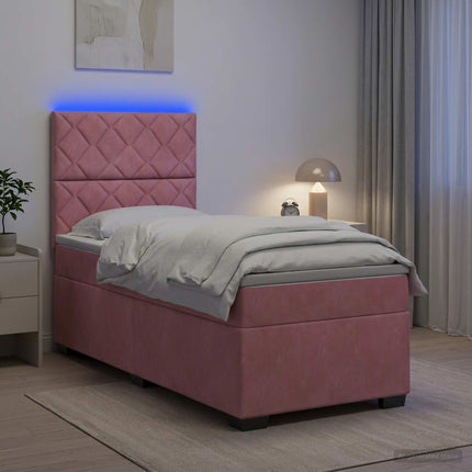 Boxmadras med topmadras Lyserød 90 x 200 cm Fløjl