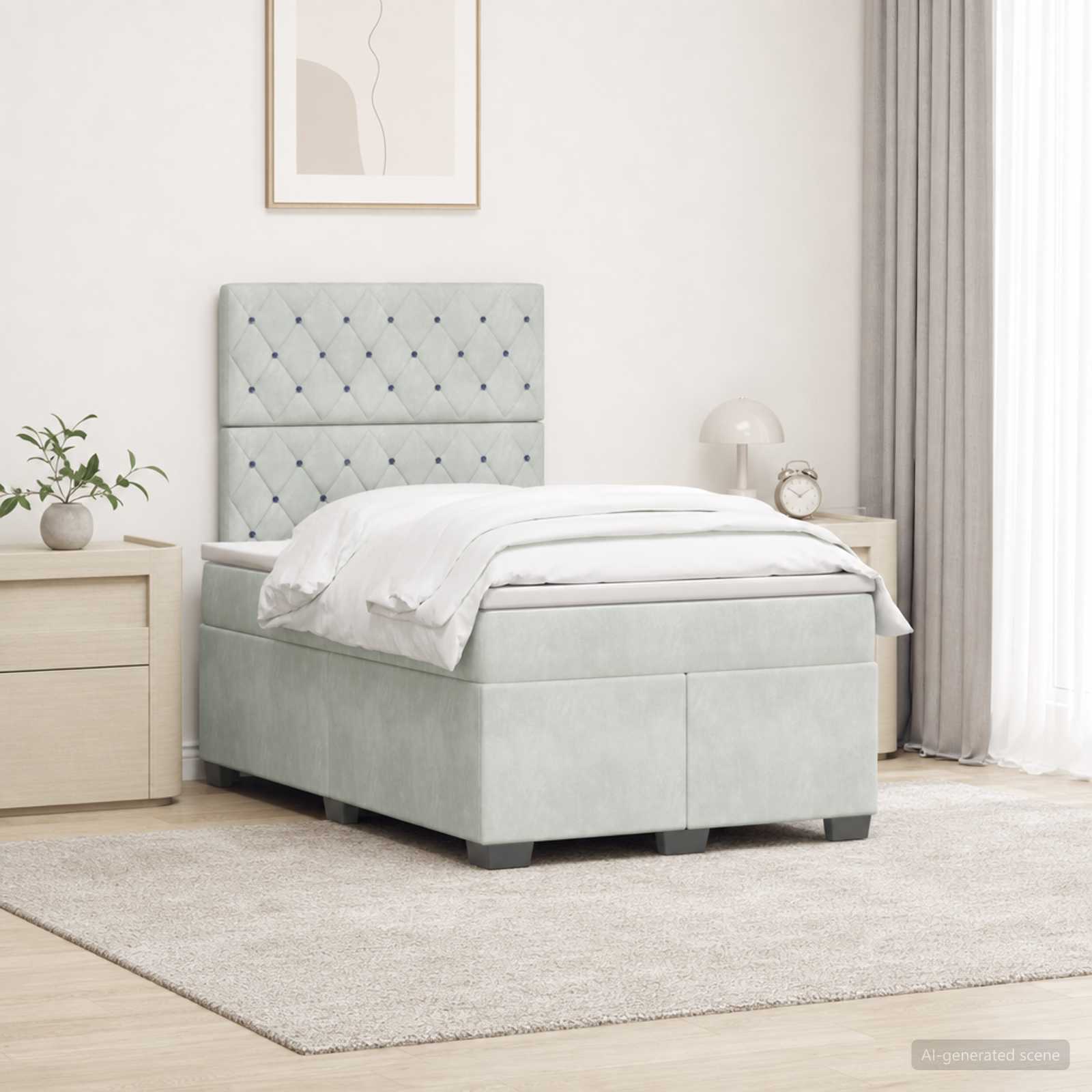 Boxmadras med topmadras Lysegr 120 x 190 cm Fljl