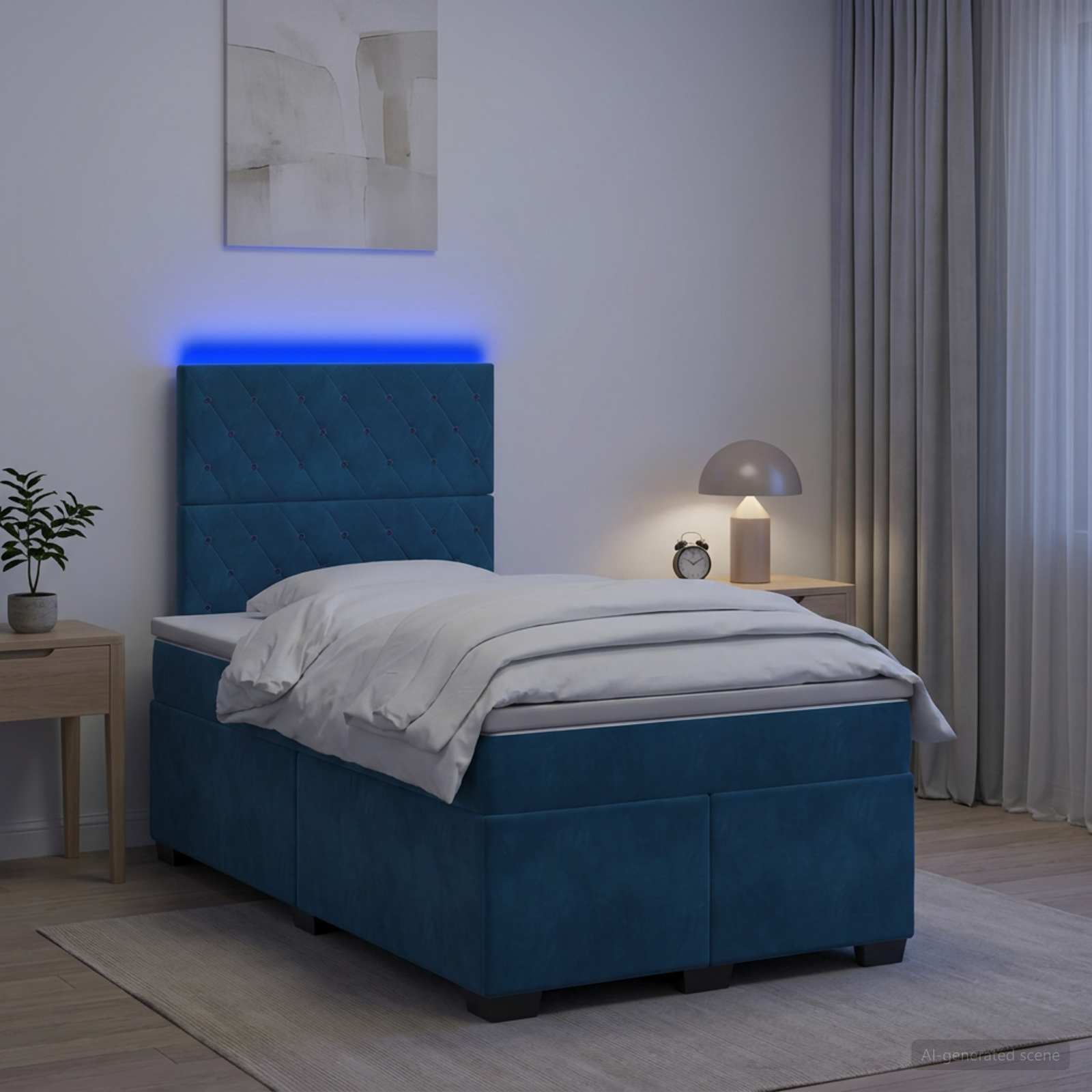 Boxmadras med topmadras med hovedgrde Bl 120 x 190 cm Fljl