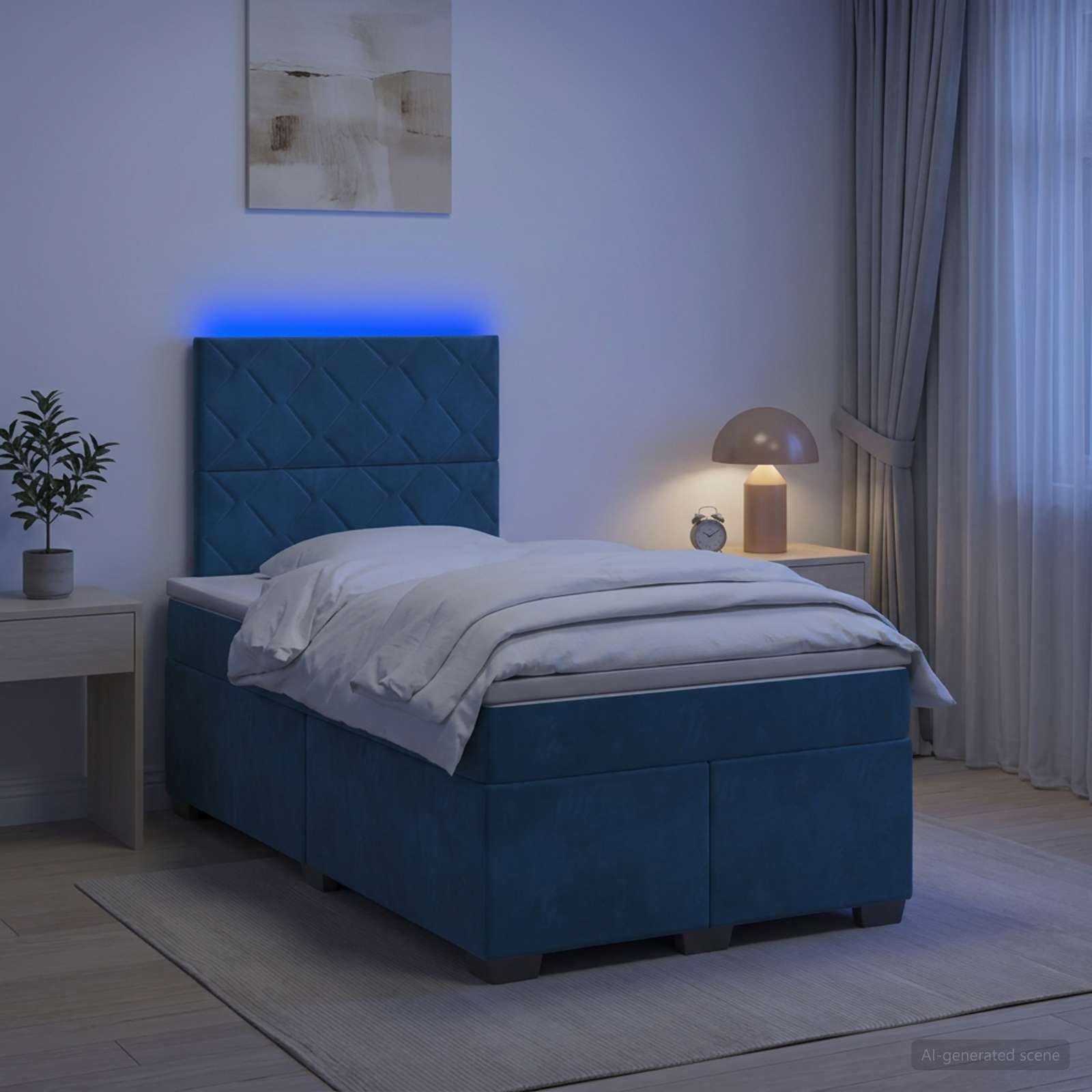 Boxmadras med topmadras med hovedgrde Bl 120 x 190 cm Fljl