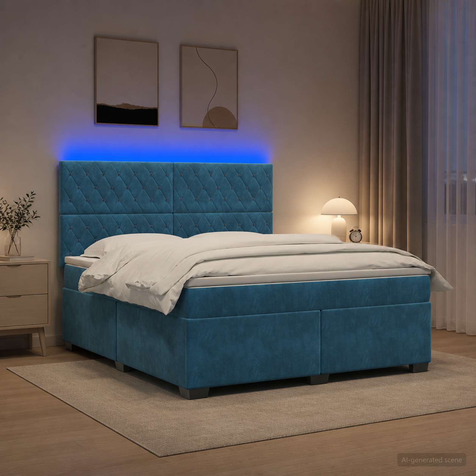 Boxmadras med topmadras med hovedgrde Bl 140 x 200 cm Fljl