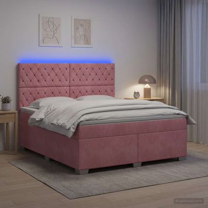 Boxmadras med topmadras Lyserød 140 x 200 cm Fløjl