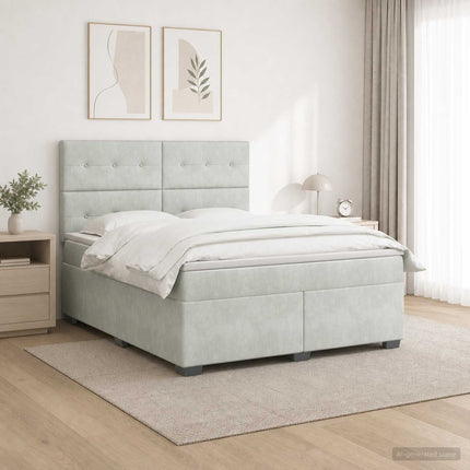Boxmadras med topmadras Lysegrå 160 x 200 cm Fløjl