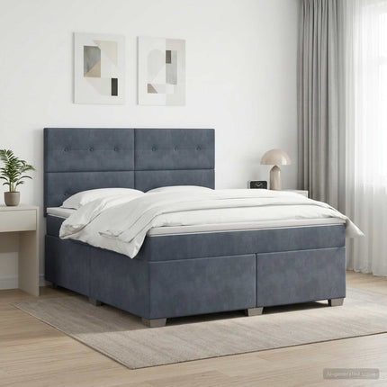 Boxmadras med topmadras Mørkegrå 180 x 200 cm Fløjl
