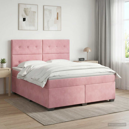 Boxmadras med topmadras Lyserød 140 x 200 cm Fløjl