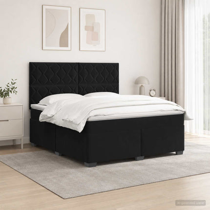 Boxmadras med topmadras med hovedgærde Sort 180 x 200 cm Fløjl