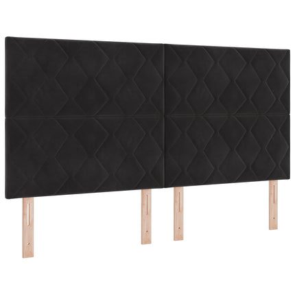 Boxmadras med topmadras med hovedgærde Sort 180 x 200 cm Fløjl