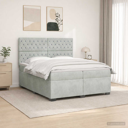 Boxmadras med topmadras Lysegrå 200 x 200 cm Fløjl