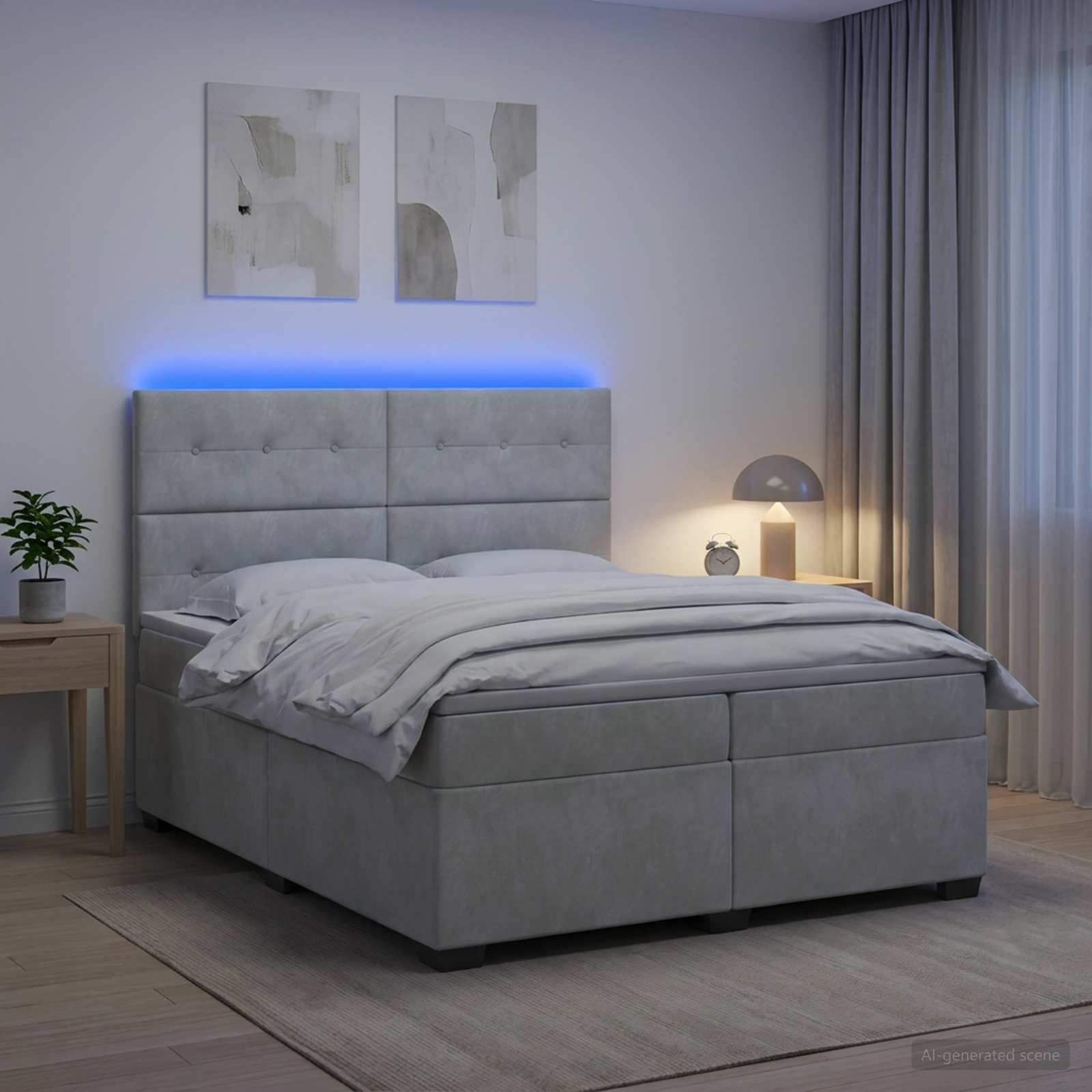 Boxmadras med topmadras Lysegr 200 x 200 cm Fljl