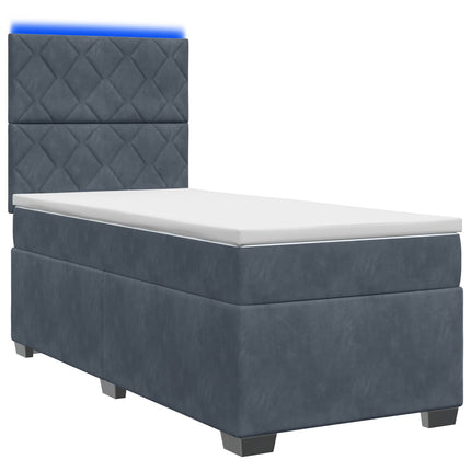 Box Spring Seng med Madras og LED Mørkegrå 90 x 190 cm Fløjl