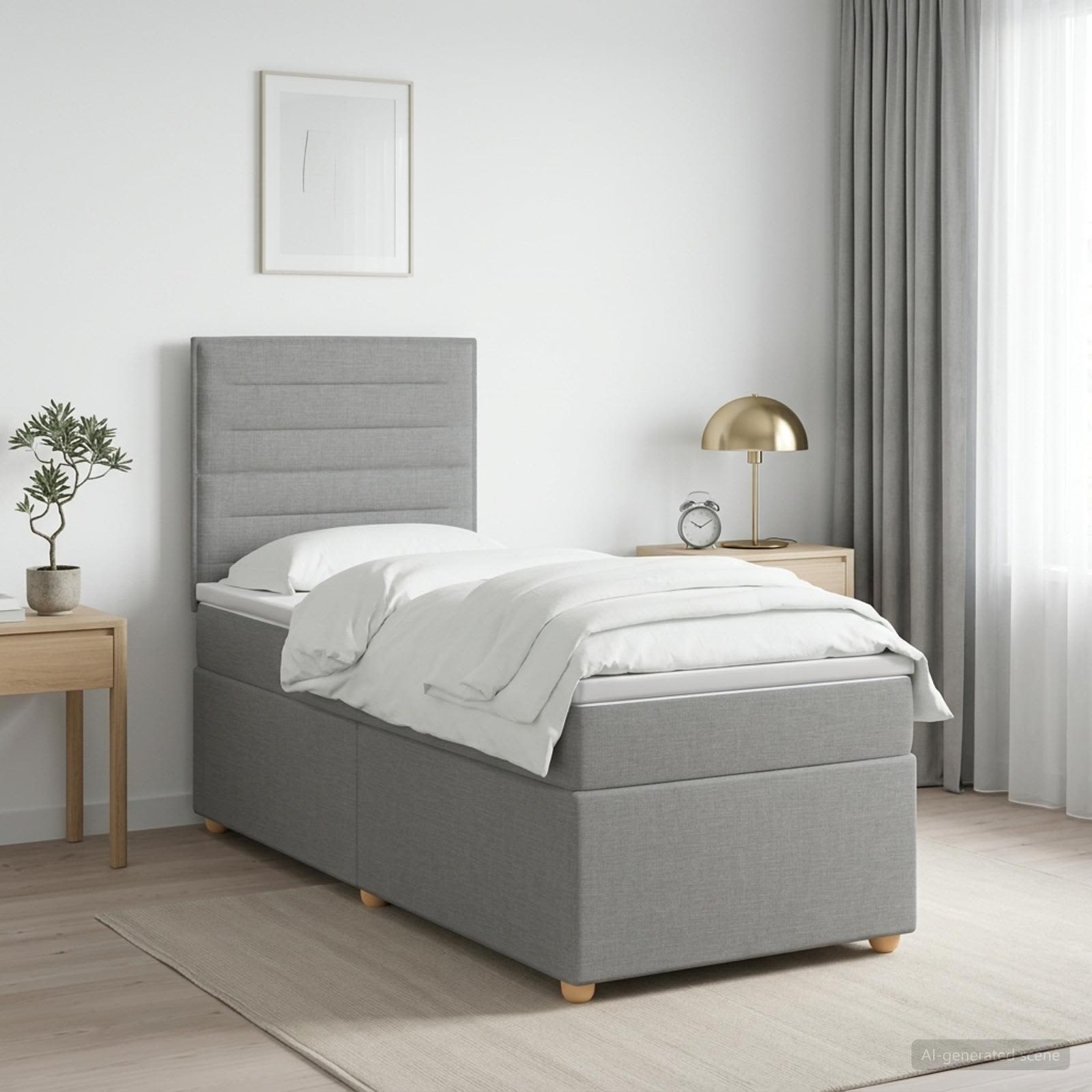 Boxmadras med topmadras Lysegr 100 x 200 cm Stof