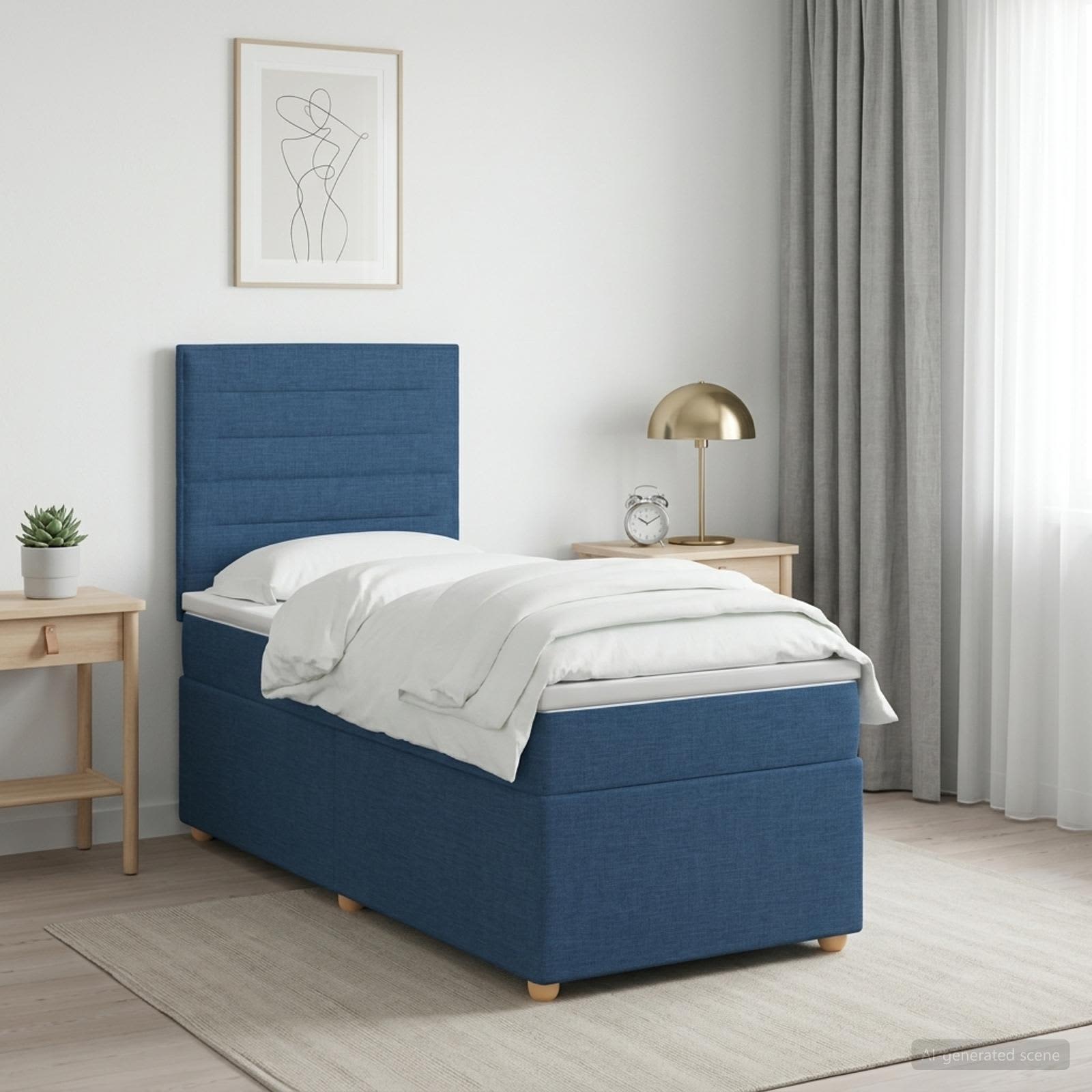 Boxmadras med topmadras med hovedgrde Bl 80 x 200 cm Stof
