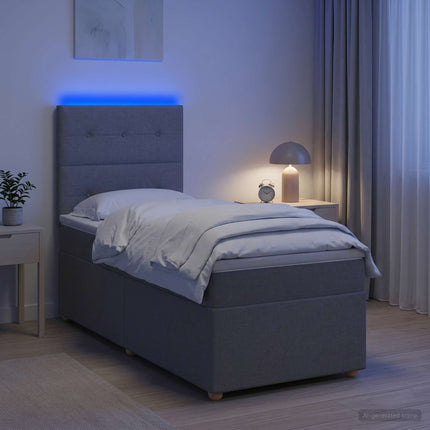 LED boksmadrasseng med madras Lysegrå 90 x 190 cm Stof