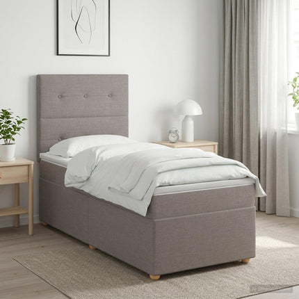 Boxmadras med topmadras med hovedgærde Gråbrun 90 x 200 cm Stof