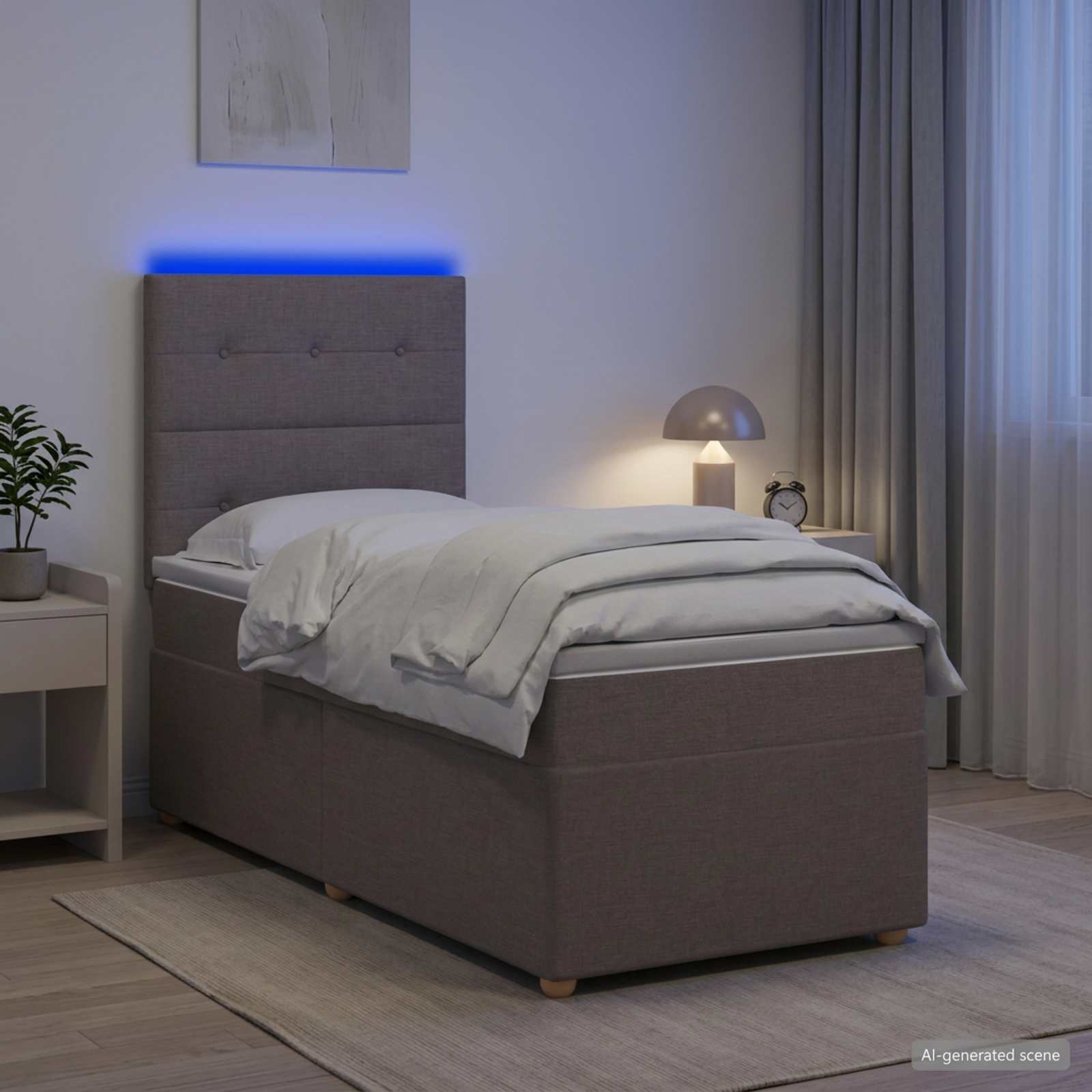 Boxmadras med topmadras Grbrun 100 x 200 cm Stof