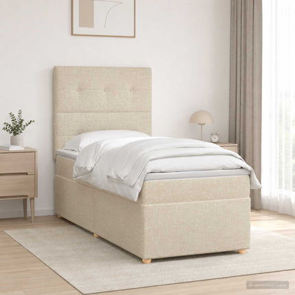 Boxmadras med topmadras Cremefarvet 90 x 200 cm Stof