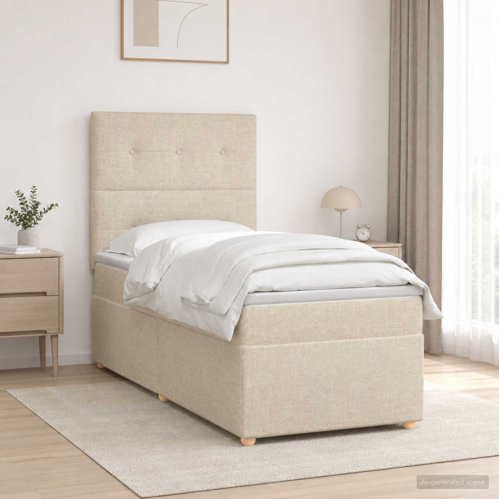 Boxmadras med topmadras Cremefarvet 90 x 190 cm Stof