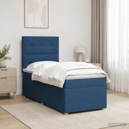 Boxmadras med topmadras med hovedgærde Blå 90 x 200 cm Stof