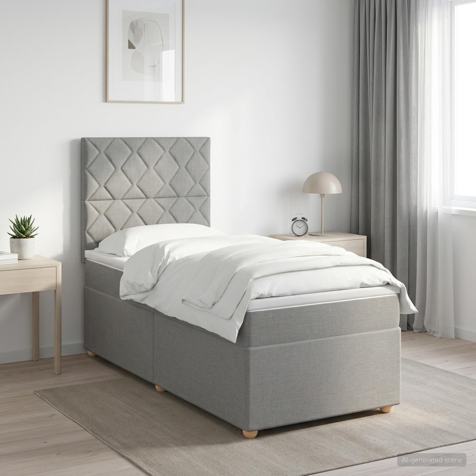 Boxmadras med topmadras Lysegr 100 x 200 cm Stof